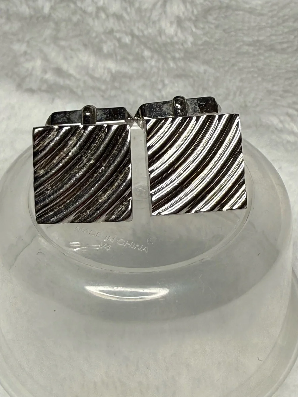 SWANK Silver Diagonal Ribbed Square Cuff Links